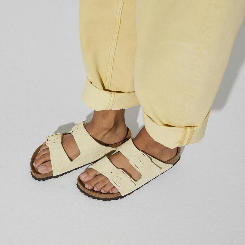 Birkenstock Soft Footbed Ruskind Læder Arizona Dame Gul | DK 66NWY